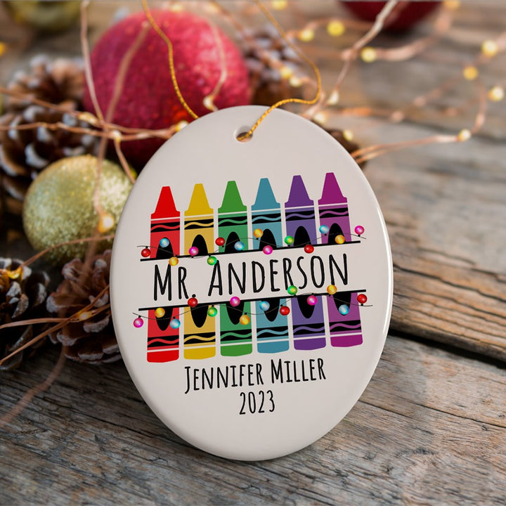 Teacher Personalized Christmas Ornament, School Theme Appreciation Gift Ceramic Ornament OrnamentallyYou Oval 