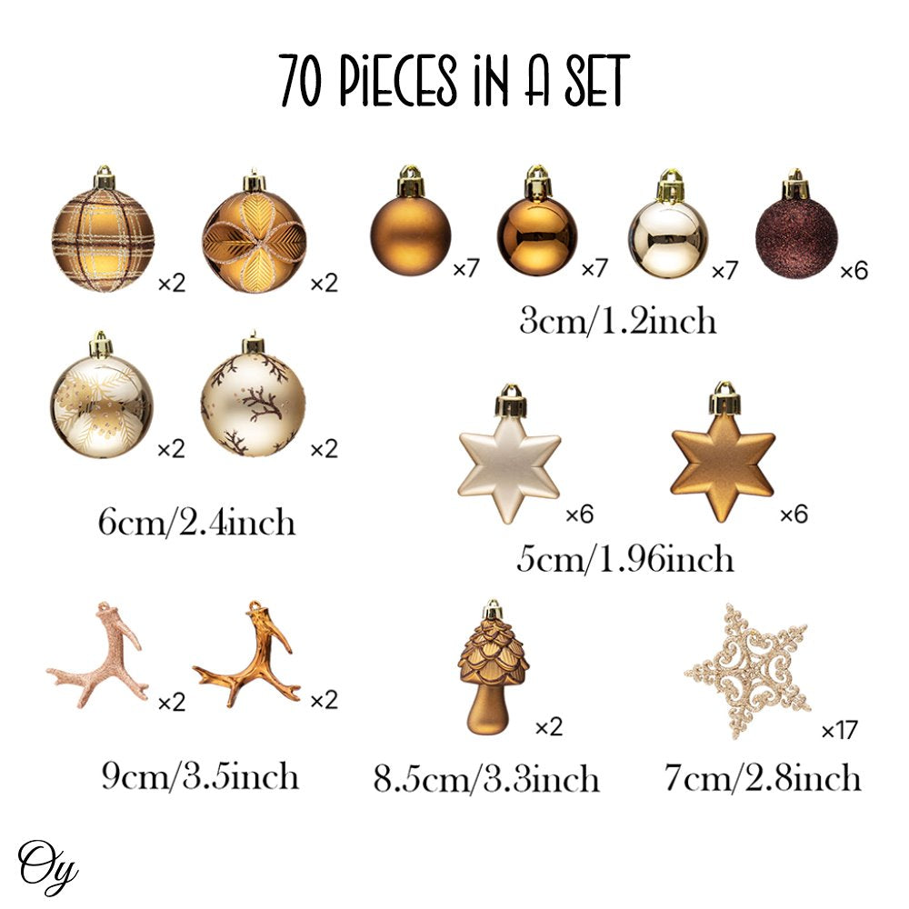 Vintage Woodland Ornament Large Bauble Set, 70 Ornaments with Woods Theme, Brown and Beige Colors Ornament Bundle OrnamentallyYou 