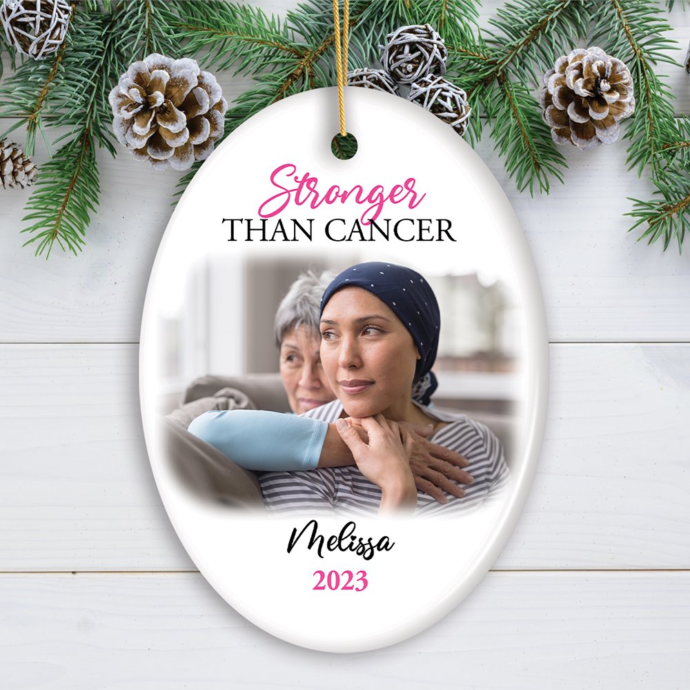 Women’s Cancer Awareness Custom Photo Ornament, Image Upload Personalized Gift Ceramic Ornament OrnamentallyYou Oval 