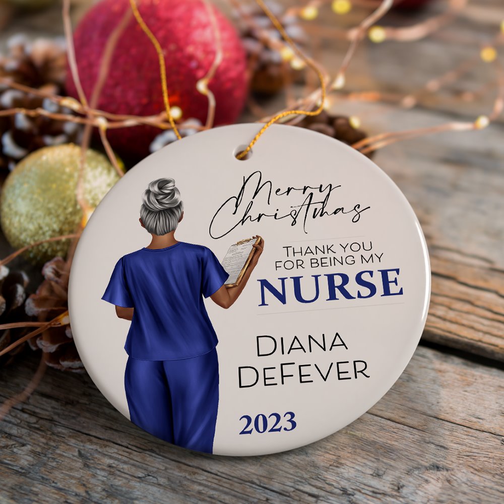 Nurse Appreciation Gift Personalized Ornament, Custom Retirement, Student or Nursing Practitioner Small Christmas Present Ceramic Ornament OrnamentallyYou 