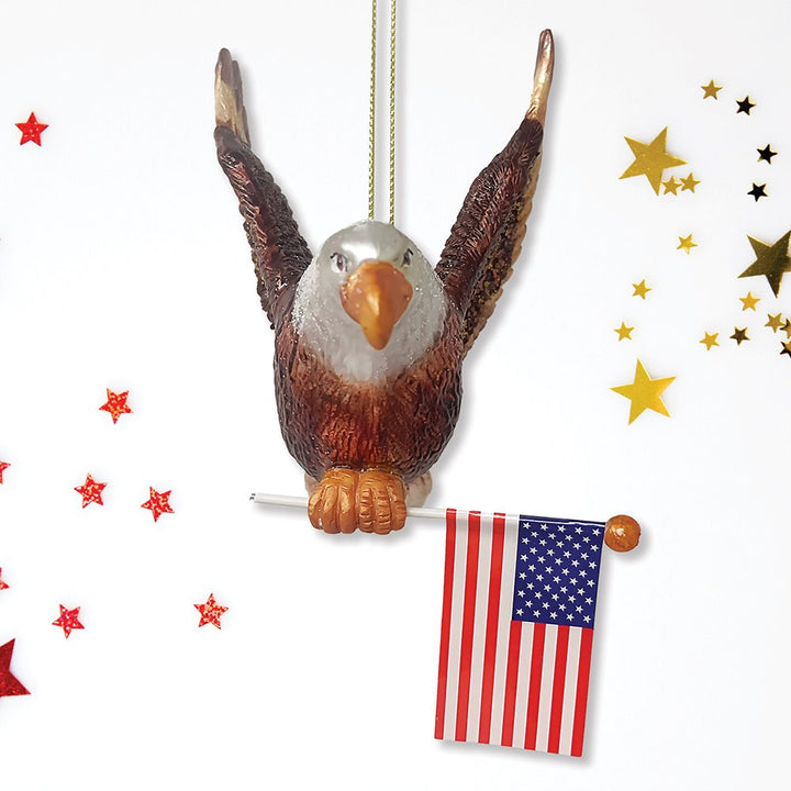 American Bald Eagle Patriotic Glass Ornament, USA Flag Christmas Decor OrnamentallyYou 