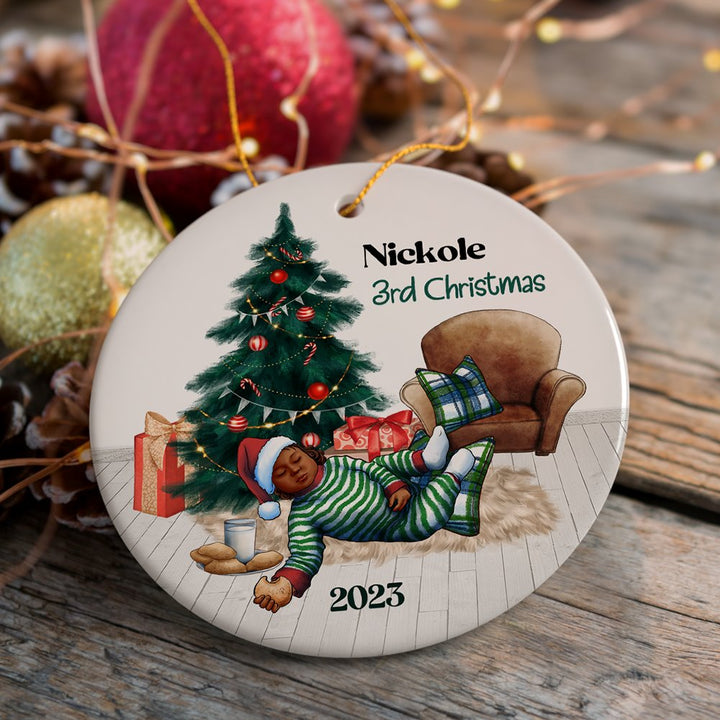 Baby’s 3rd Christmas Personalized Ornament, Cookies and Milk & Holiday Tree Ceramic Ornament OrnamentallyYou 