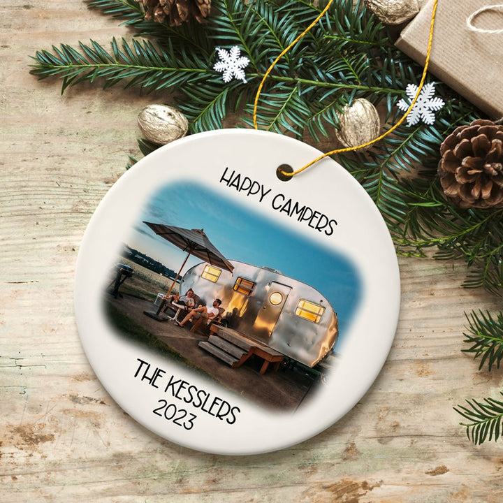 Camping Memory Photo Customized Ornament, Personalized Christmas Camper Gift Ceramic Ornament OrnamentallyYou 