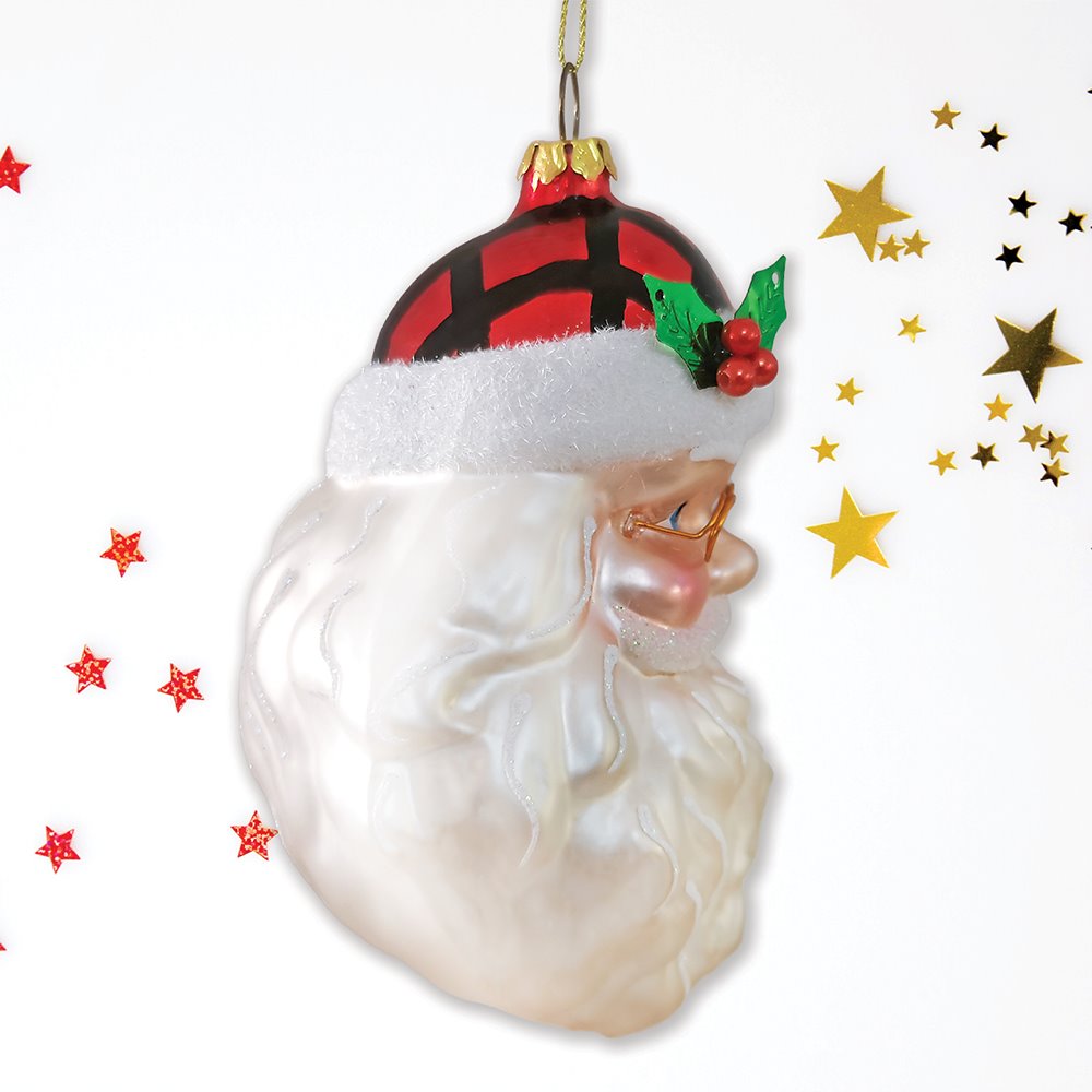 Cheerful Santa Head Sparkling Glass Christmas Ornament Glass Ornament OrnamentallyYou 