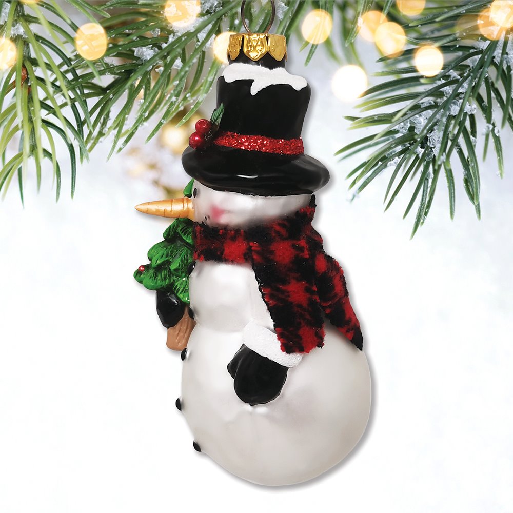 Comfy Snowman and Radiant Christmas Tree Blown Glass Holiday Ornament OrnamentallyYou 