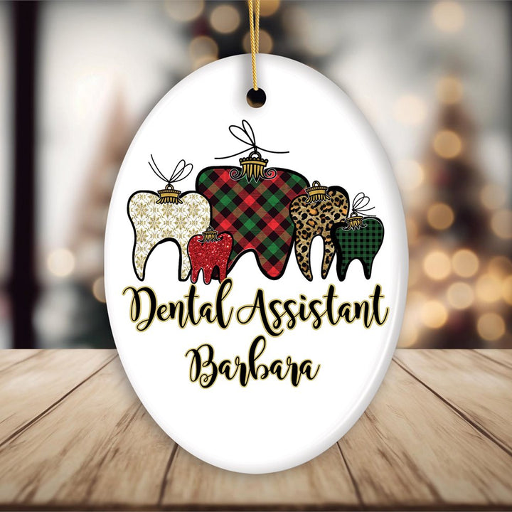 Dentist Buffalo Plaid Personalized Christmas Ornament, Funny Dental Student Gift Ceramic Ornament OrnamentallyYou Oval 