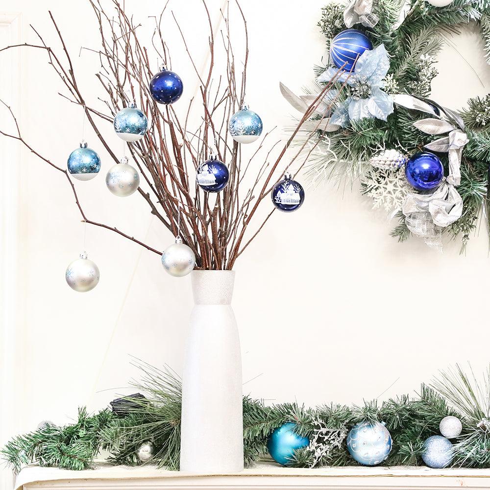 Elegant Blue Winter Theme Christmas Ornament Bundle, 9 Piece Snow and Tree Baubles Ornament Bundle Guangdong Eagle Gifts Co., Ltd. 