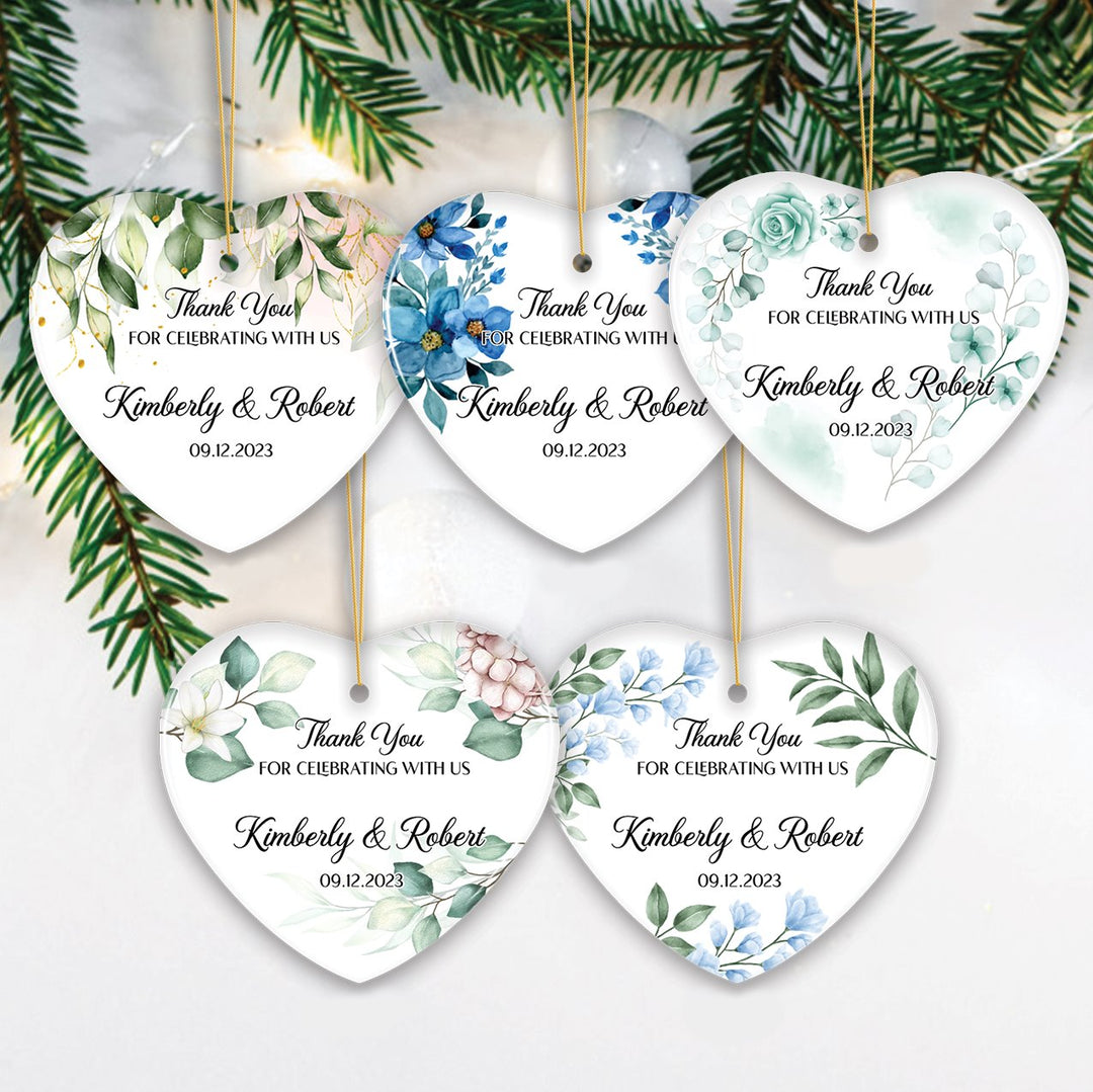 Elegant Wedding Favors Personalized Heart Ornament, Ideas for Guests, Small Christmas Souvenir Ceramic Ornament OrnamentallyYou 