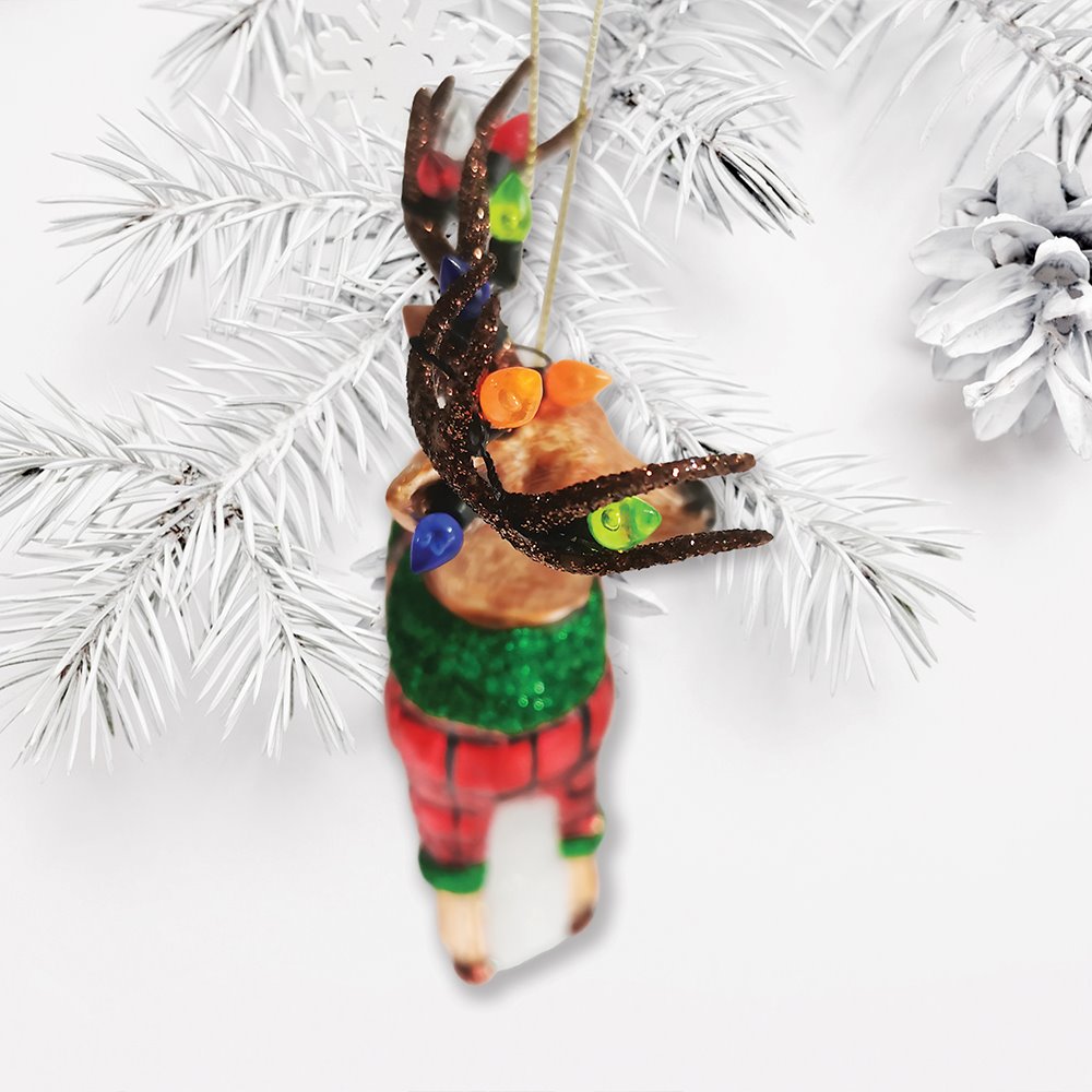 Festive Reindeer Glass Christmas Ornament Figurine Glass Ornament OrnamentallyYou 