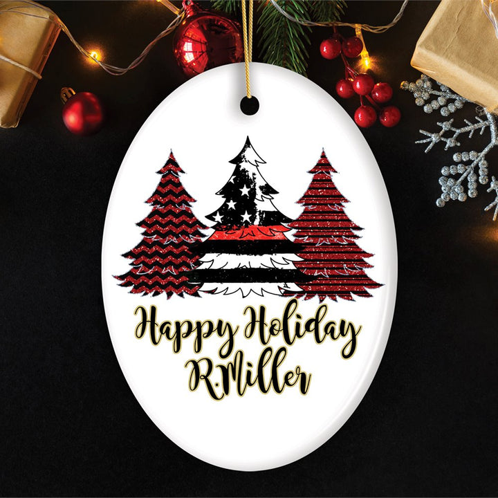 Firefighter Flag Tree Personalized Ornament, Red Line Appreciation Retirement Gift Ceramic Ornament OrnamentallyYou Oval 
