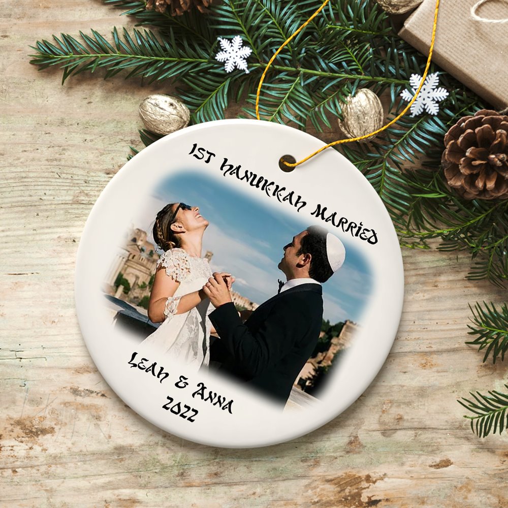 First Hanukkah Married Personalized Photo Ornaments, Engagement Gift Ceramic Ornament OrnamentallyYou 