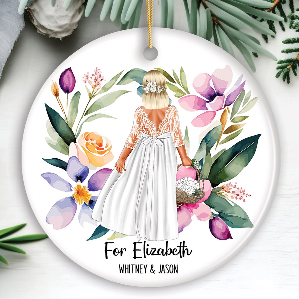 Flower Girl Personalized Ornament, Wedding Favors Gift Ceramic Ornament OrnamentallyYou Circle 