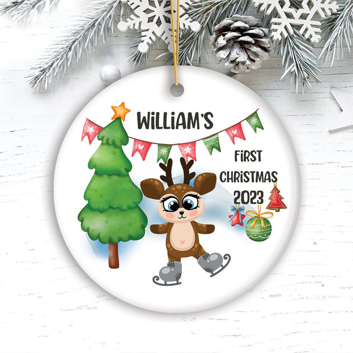 Kid’s First Christmas Baby Animal Theme Ornament with Tiger, Deer, Penguin Ceramic Ornament OrnamentallyYou 