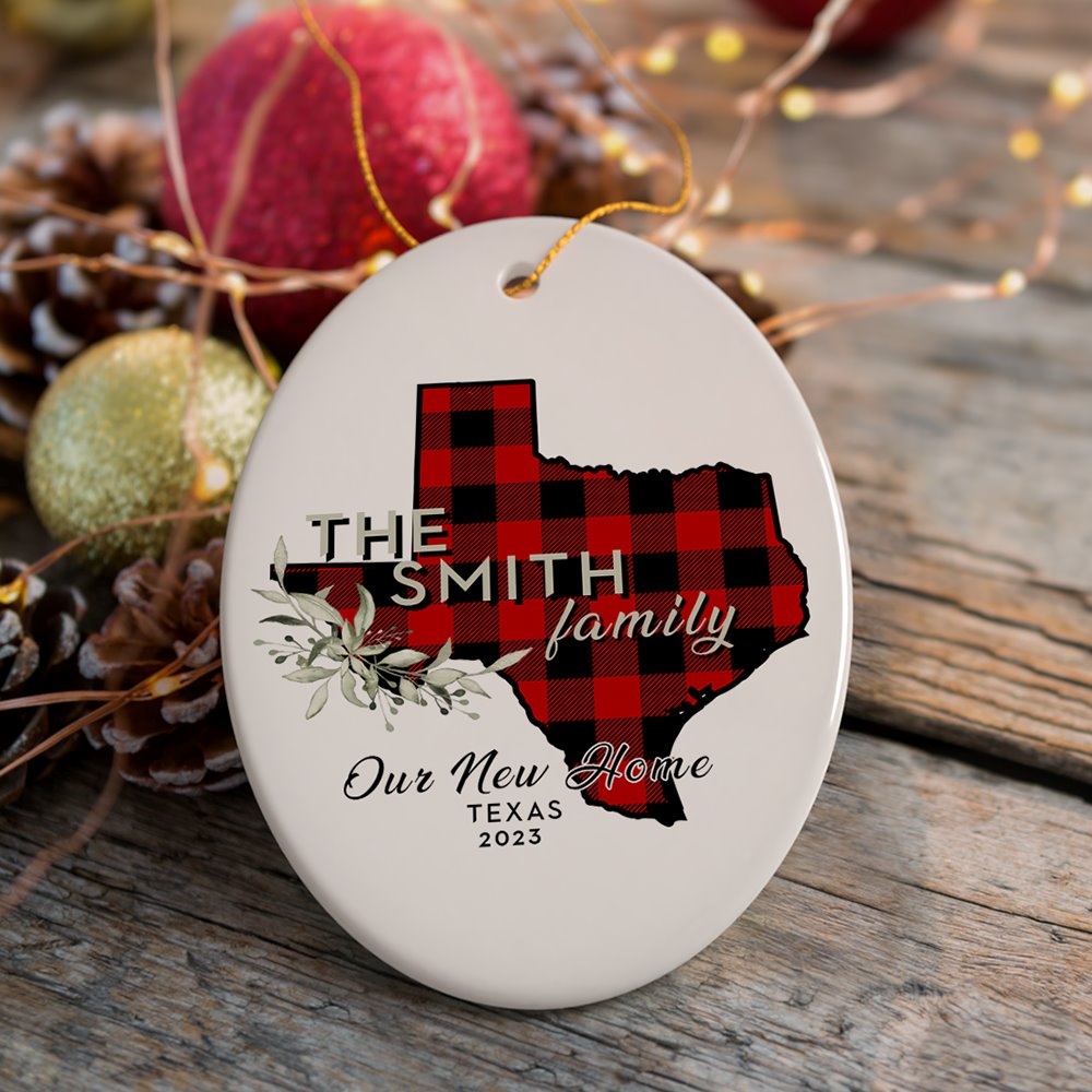 New Home and State Customized Buffalo Plaid Christmas Ornament Ceramic Ornament OrnamentallyYou Oval 