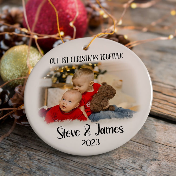 New Little Brother or Sister Customized Photo Ornament, Our 1st Christmas Together Ceramic Ornament OrnamentallyYou 