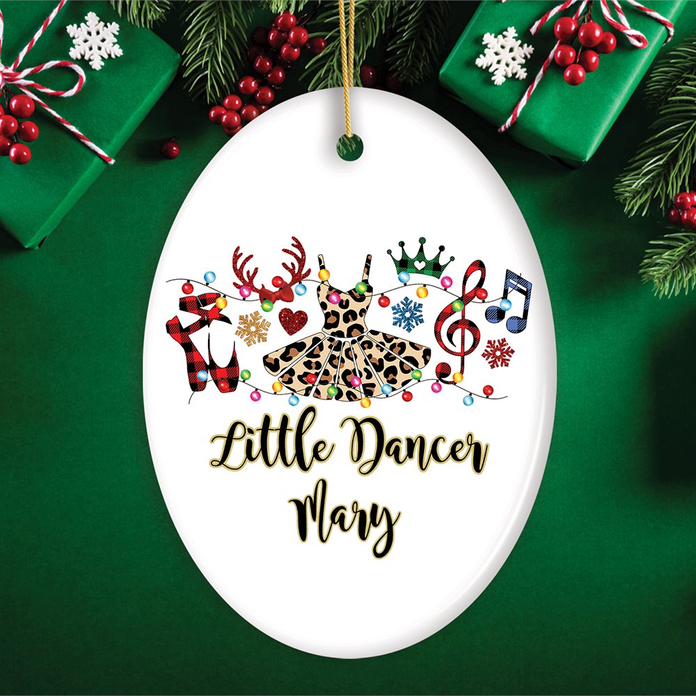 Personalized Ballet Buffalo Plaid Leopard Merry Christmas Ornament, Dance Teacher Gift Ceramic Ornament OrnamentallyYou Oval 