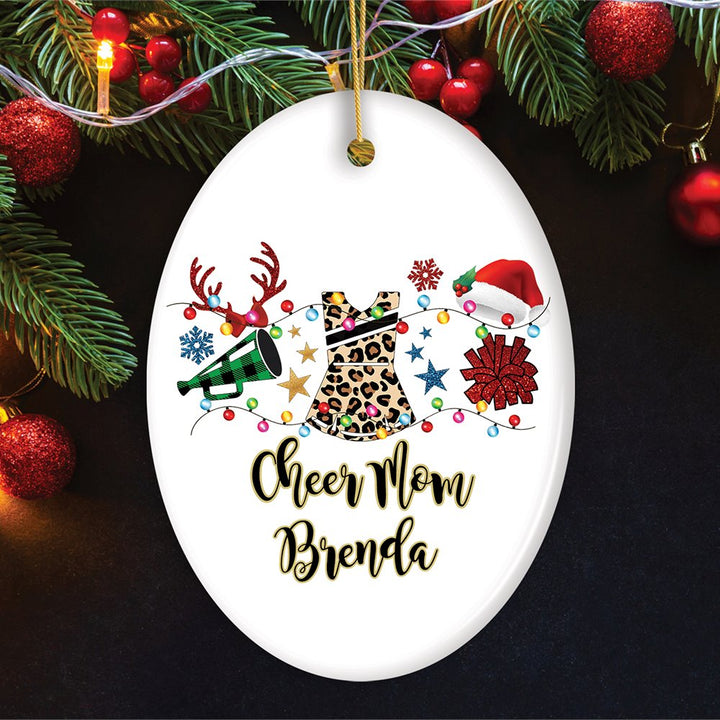 Personalized Cheerleader Buffalo Plaid Leopard Merry Christmas Ornament, Cheer Mom Gift Ceramic Ornament OrnamentallyYou Oval 