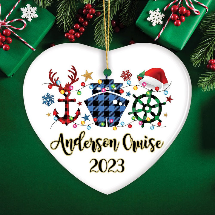 Personalized Cruise Vacation Buffalo Plaid Leopard Merry Christmas Ornament Gift Ceramic Ornament OrnamentallyYou Heart 