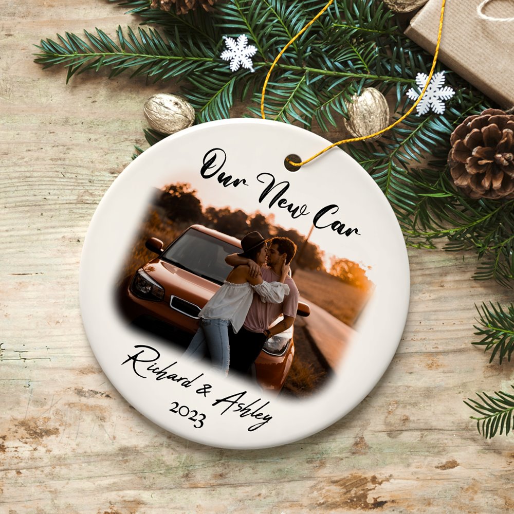 Personalized First Car Photo Ornament, New Driver Picture Custom Christmas Family Gift Ceramic Ornament OrnamentallyYou 