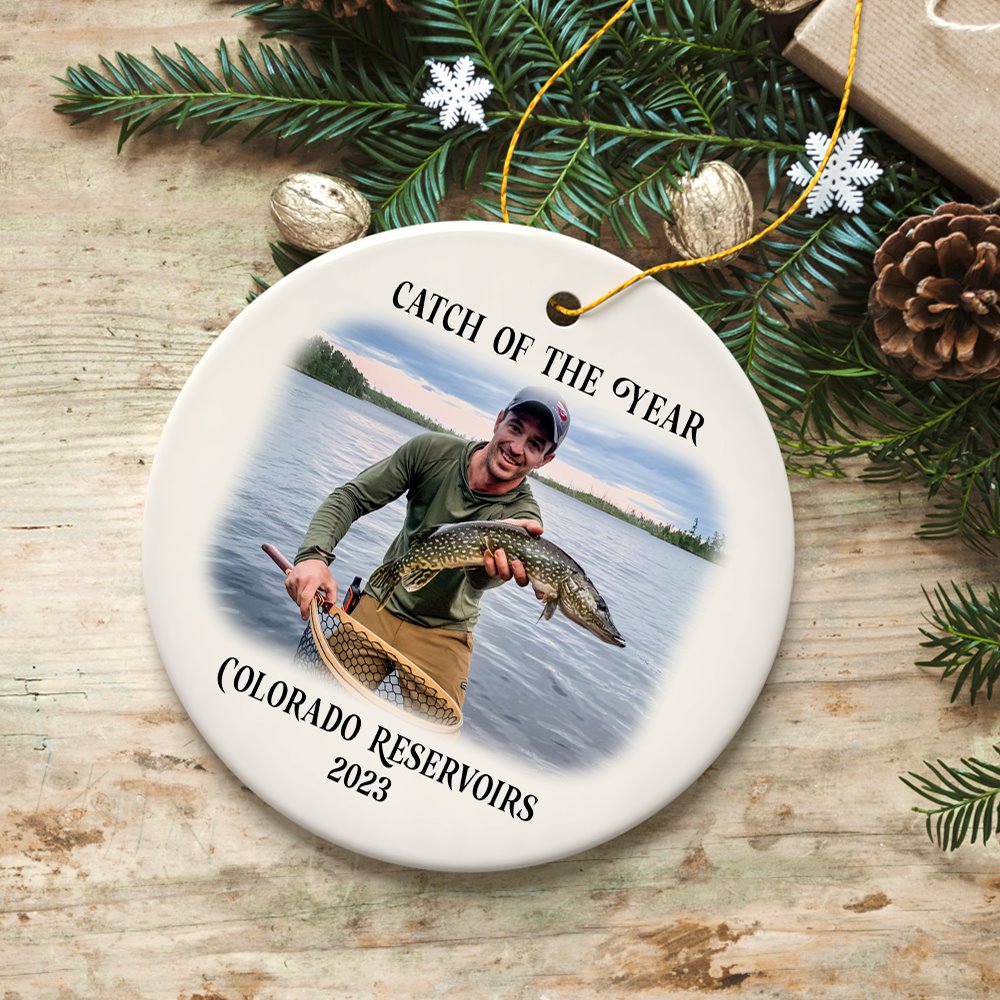 Personalized Fishing Keepsake Ornament Gift, Catch of the Year Photo Ceramic Ornament OrnamentallyYou 