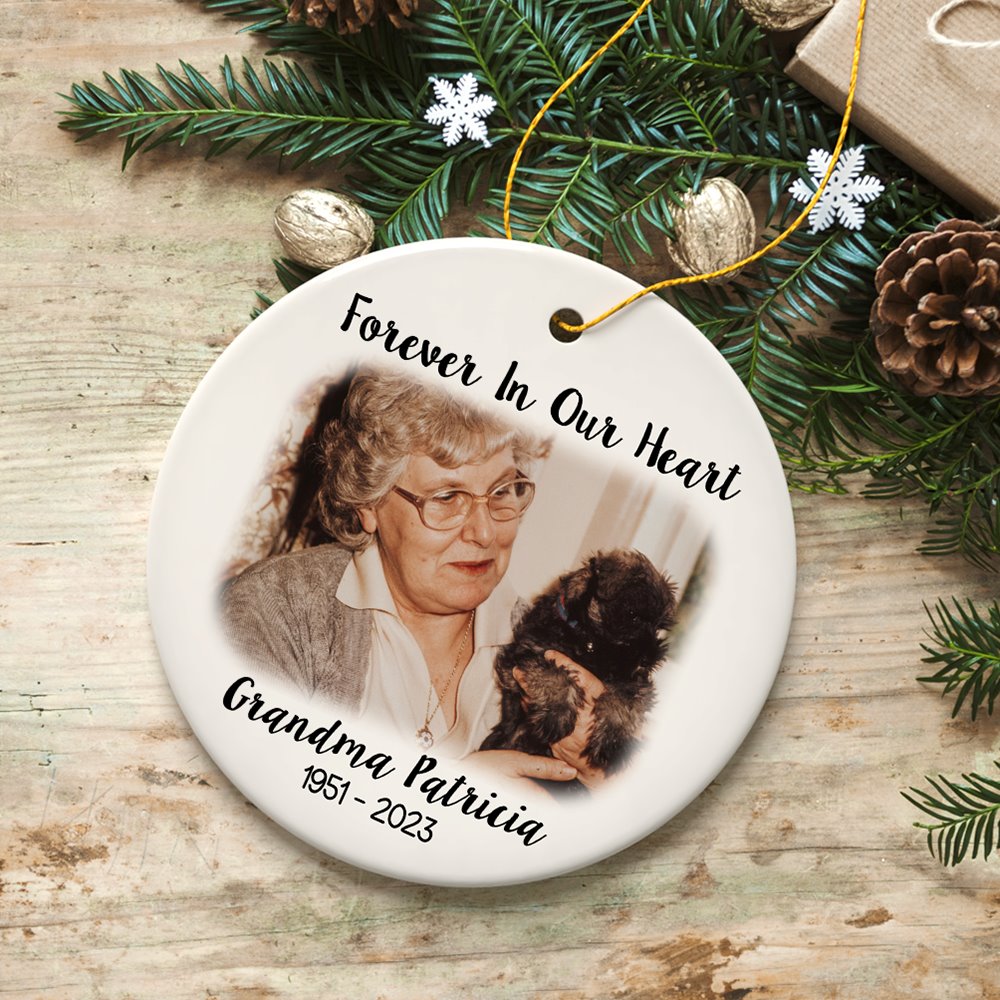Personalized Memorial Photo Upload Ornament, In Loving Memory Death of a Loved One Ceramic Ornament OrnamentallyYou 