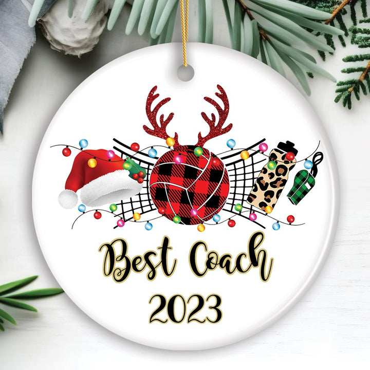 Personalized Volleyball Buffalo Plaid Leopard Merry Christmas Ornament, Team and Coaches Gift Ceramic Ornament OrnamentallyYou Circle 