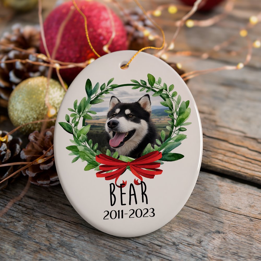 Pet Memorial Personalized Photo Ornament, In Memory of Dog or Cat Gift Ceramic Ornament OrnamentallyYou 