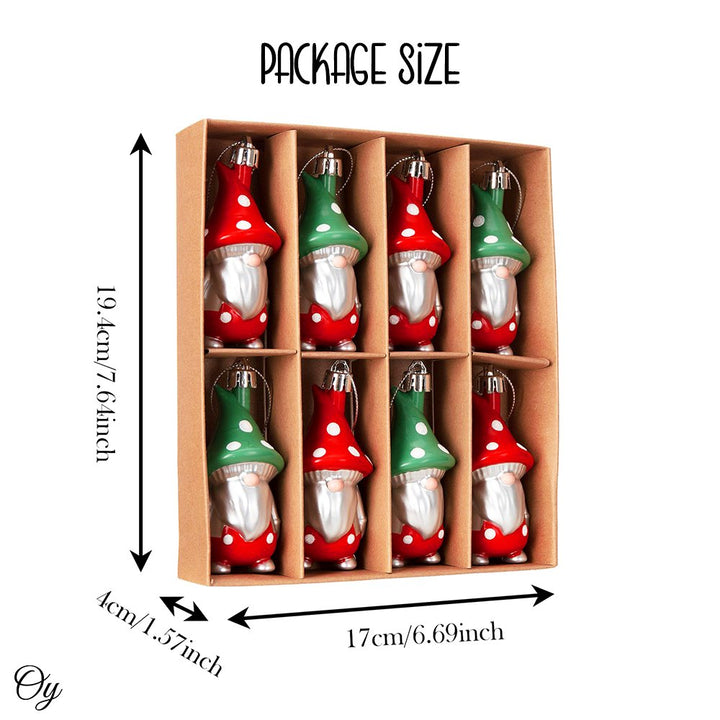 Red and Green Polka Dot Christmas Folksy Gnome Ornament Set, 8 Shatterproof Tree Gnomies Ornament Bundle OrnamentallyYou 