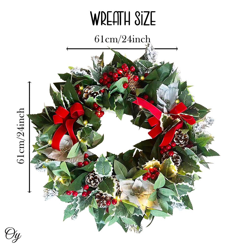 Regal Holiday Glam 24 Christmas Wreath, Prelit with Frosty Branches, Snowy Pinecones, Red Bows and Berry Clusters Wreath OrnamentallyYou 