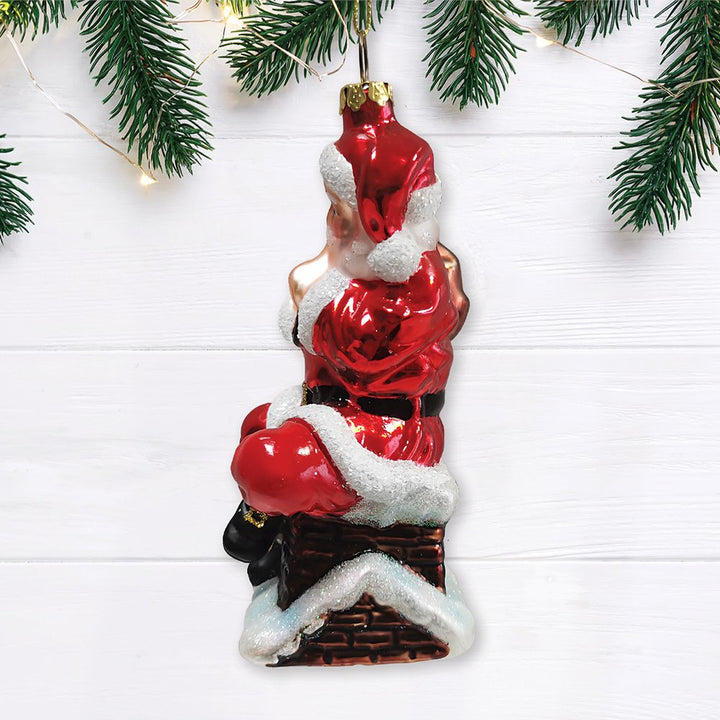 Santa Claus on Chimney Glass Christmas Ornament Glass Ornament OrnamentallyYou 