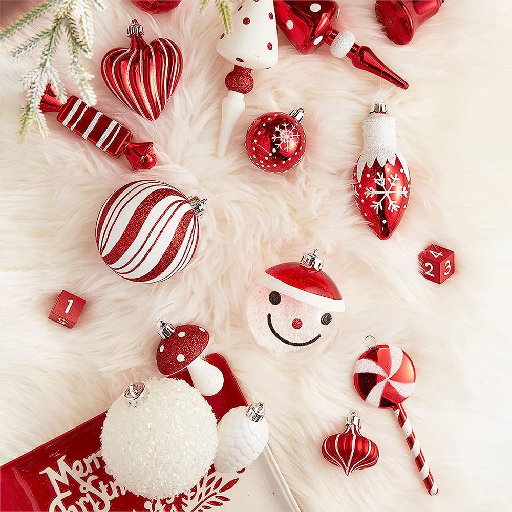 Christmas Paradise Ornament Bundle Mega Set, 155 Red and White Baubles with Many Themes Ornament Bundle OrnamentallyYou 