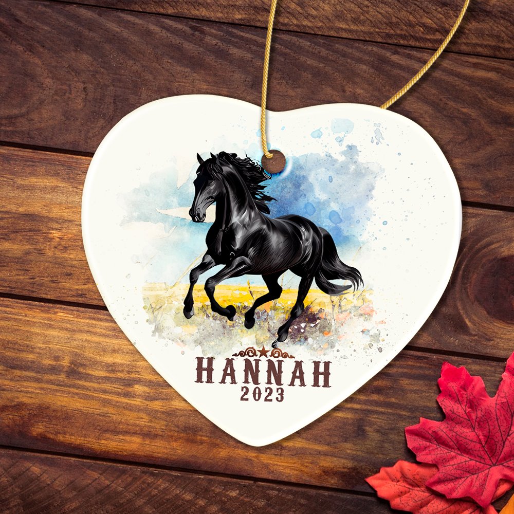 Vintage Western Style Horse Customized Ornament, Equestrian Christmas Gift with Personalized Name Ceramic Ornament OrnamentallyYou Heart 