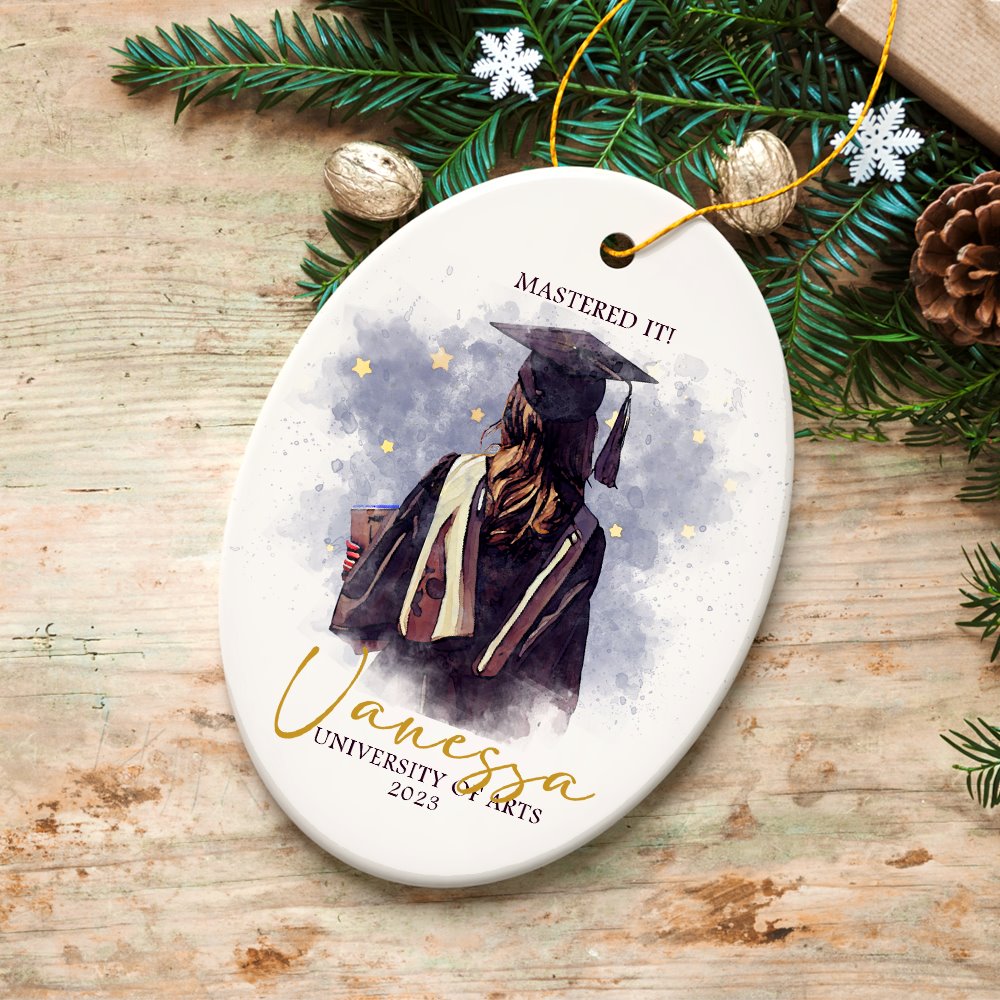 Artistic Graduation Gift Personalized Christmas Ornament, Watercolor Art Style Student Ceramic Ornament OrnamentallyYou Oval 