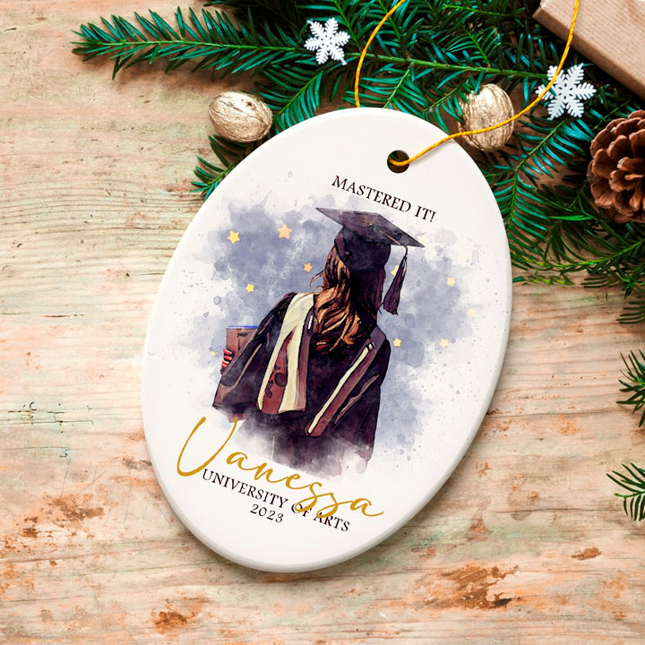 Artistic Graduation Gift Personalized Christmas Ornament, Watercolor Art Style Student Ceramic Ornament OrnamentallyYou Oval 