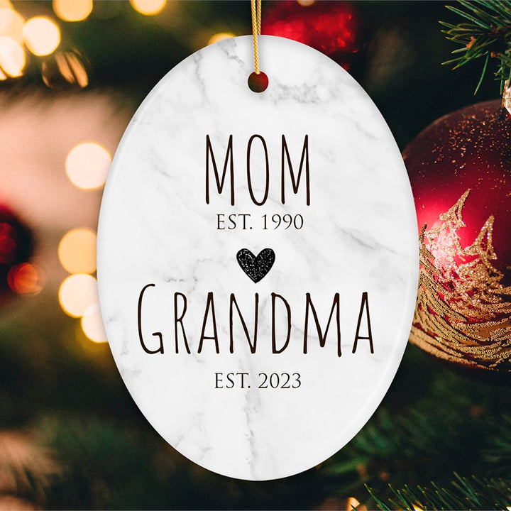 Mom to Grandma Ornament, Gift for First Time Grandmother Ceramic Ornament OrnamentallyYou Oval 