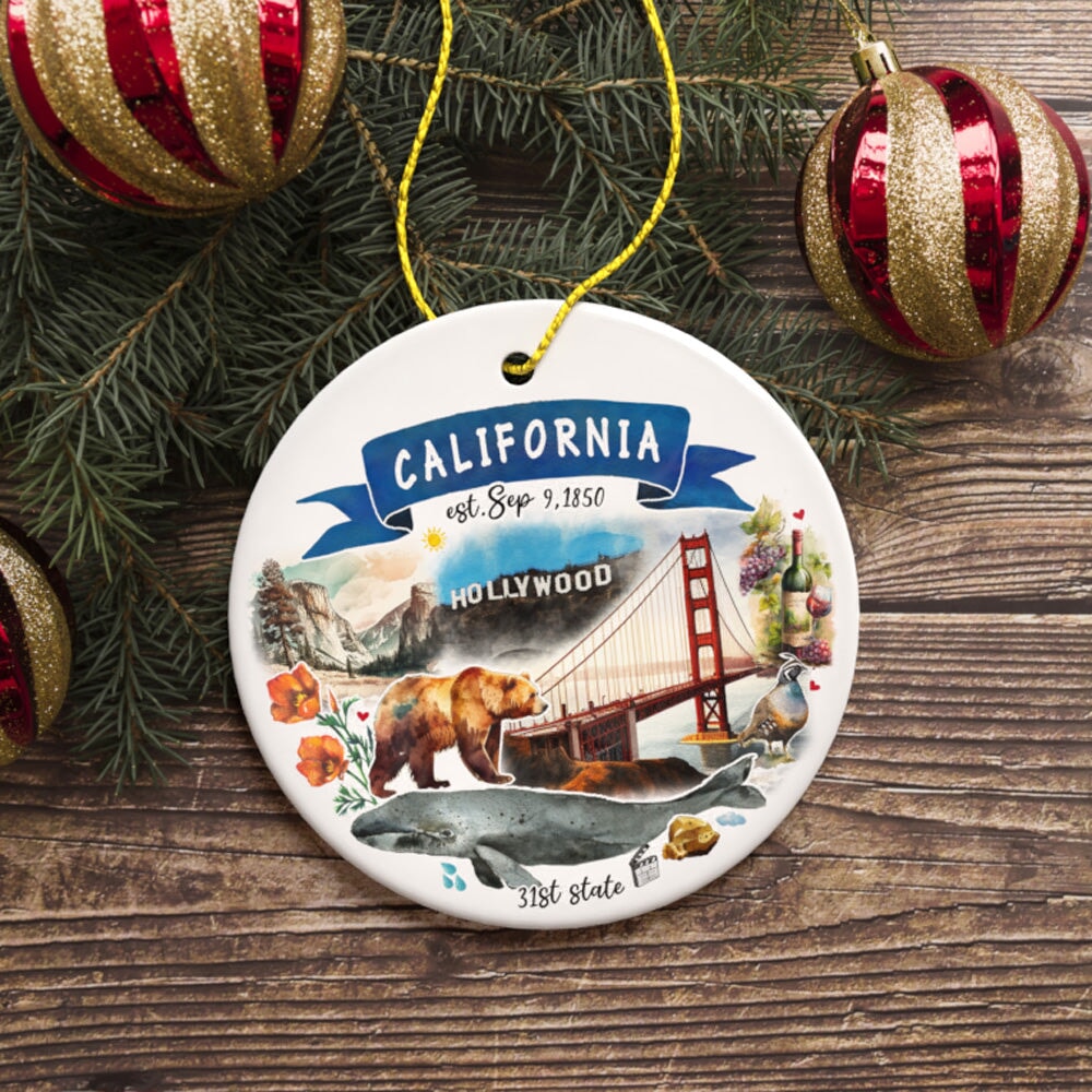 Artistic California State Themes and Landmarks Christmas Ornament Ceramic Ornament OrnamentallyYou 