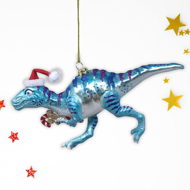 Christmas Theme Dinosaur Raptor Glass Ornament Glass Ornament OrnamentallyYou 