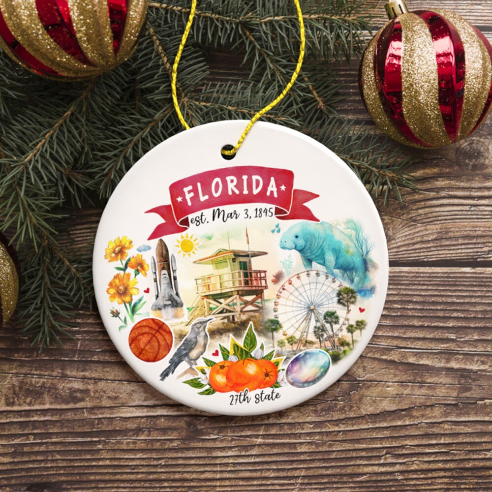 Artistic Florida State Themes and Landmarks Christmas Ornament Ceramic Ornament OrnamentallyYou 