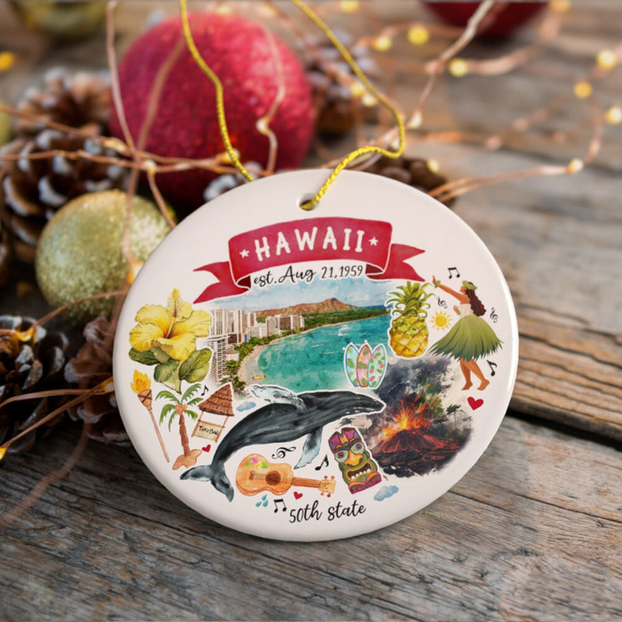 Artistic Hawaii State Themes Christmas Ornament | OrnamentallyYou