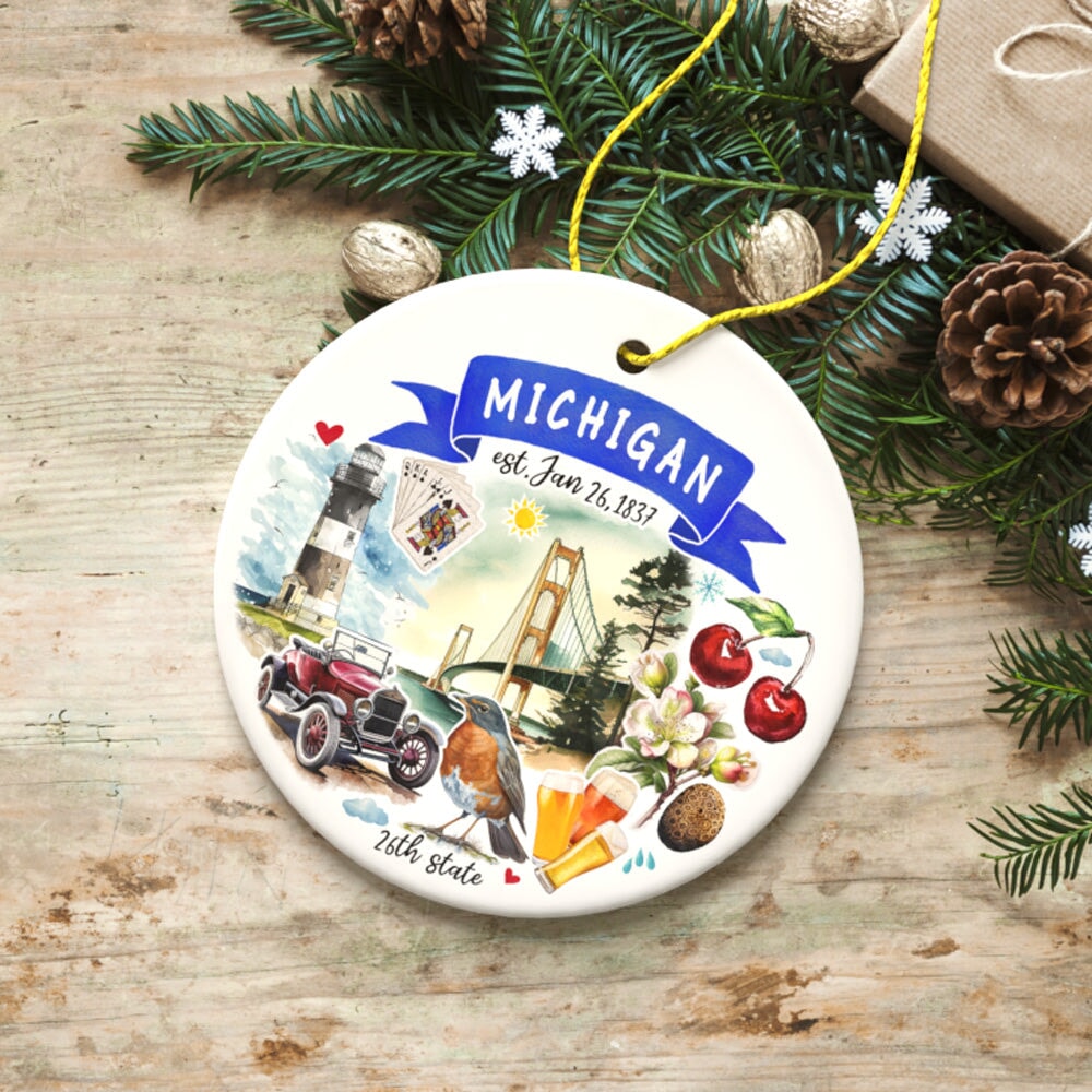 Artistic Michigan State Themes and Landmarks Christmas Ornament Ceramic Ornament OrnamentallyYou 