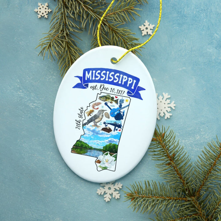 Artistic Mississippi State Themes and Landmarks Christmas Ornament Ceramic Ornament OrnamentallyYou 