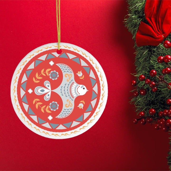 Scandinavian Bird Christmas Ornament, Ethnic Classic Folklore, 2D Illustration Ornament OrnamentallyYou Circle 