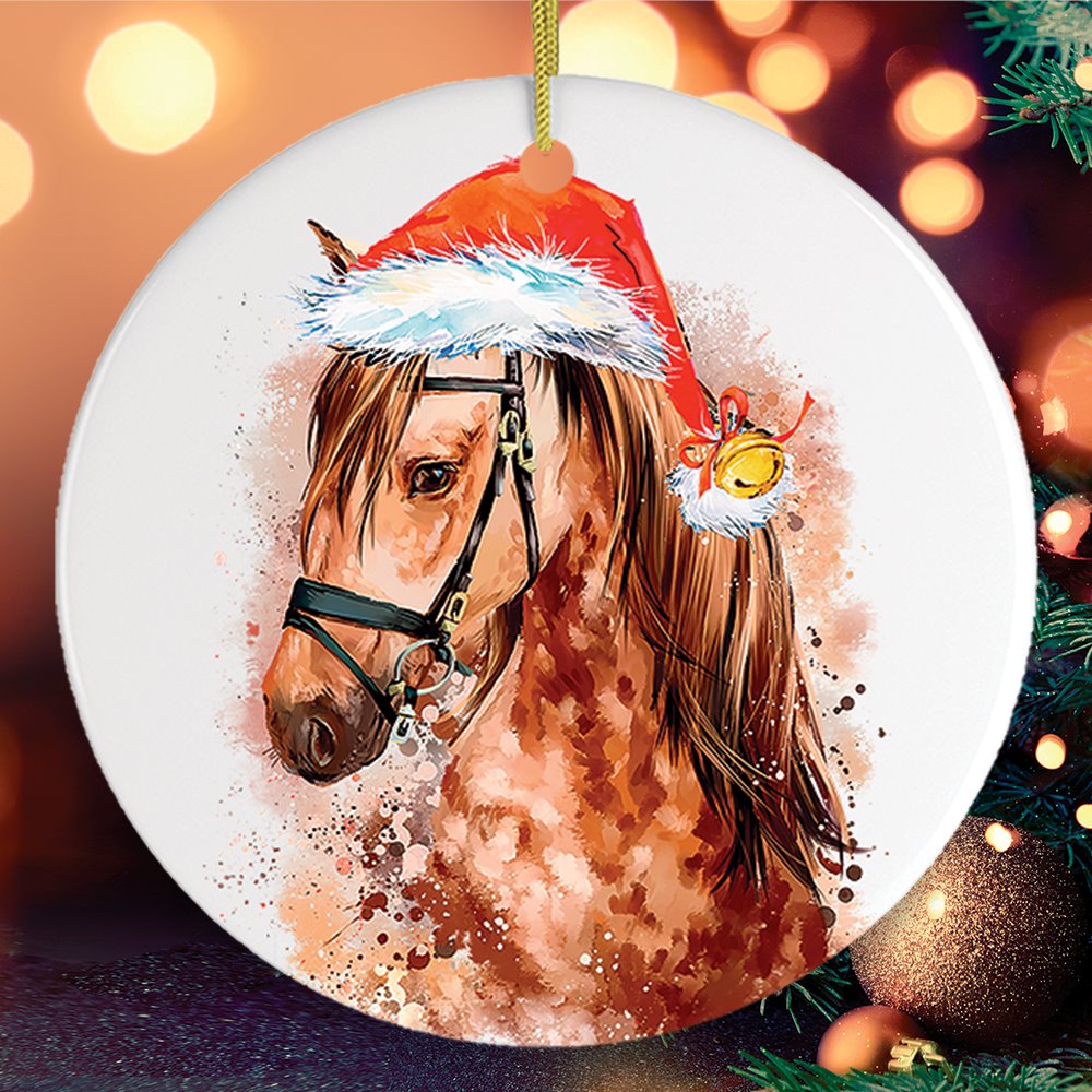 Watercolor Horse Christmas Ornament Ceramic Ornament OrnamentallyYou Circle 