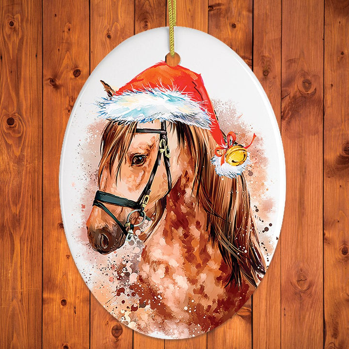 Watercolor Horse Christmas Ornament Ceramic Ornament OrnamentallyYou Oval 