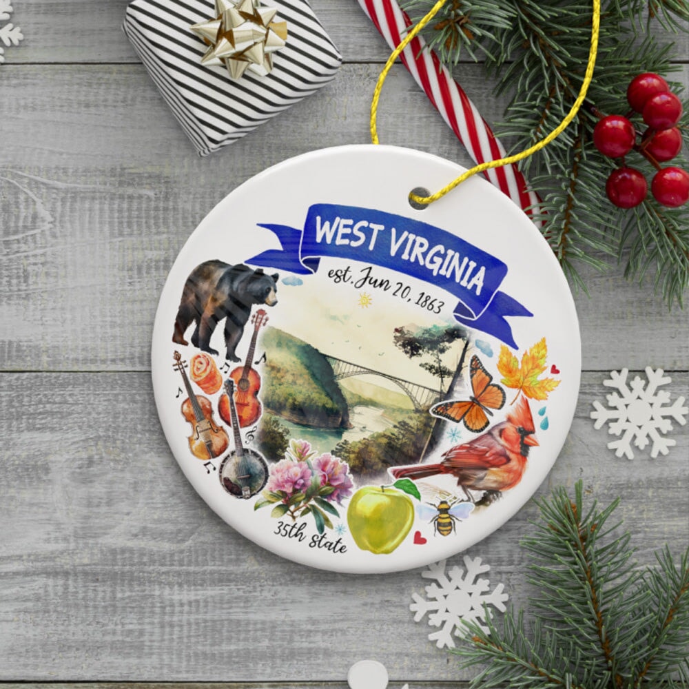 Artistic West Virginia State Themes and Landmarks Christmas Ornament Ceramic Ornament OrnamentallyYou 