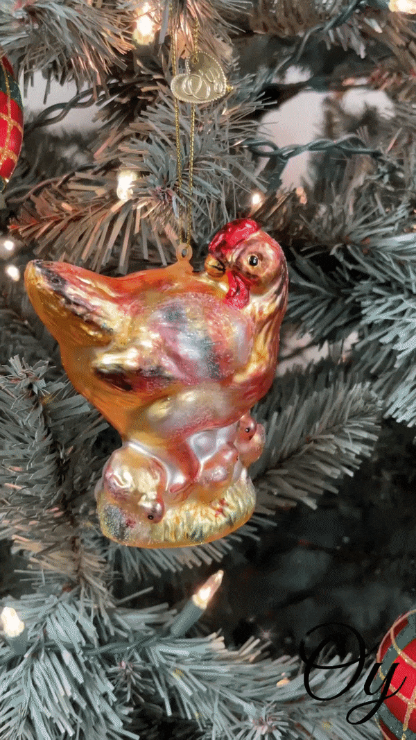 Chicken and Baby Chicks Glass Ornament Glass Ornament OrnamentallyYou 