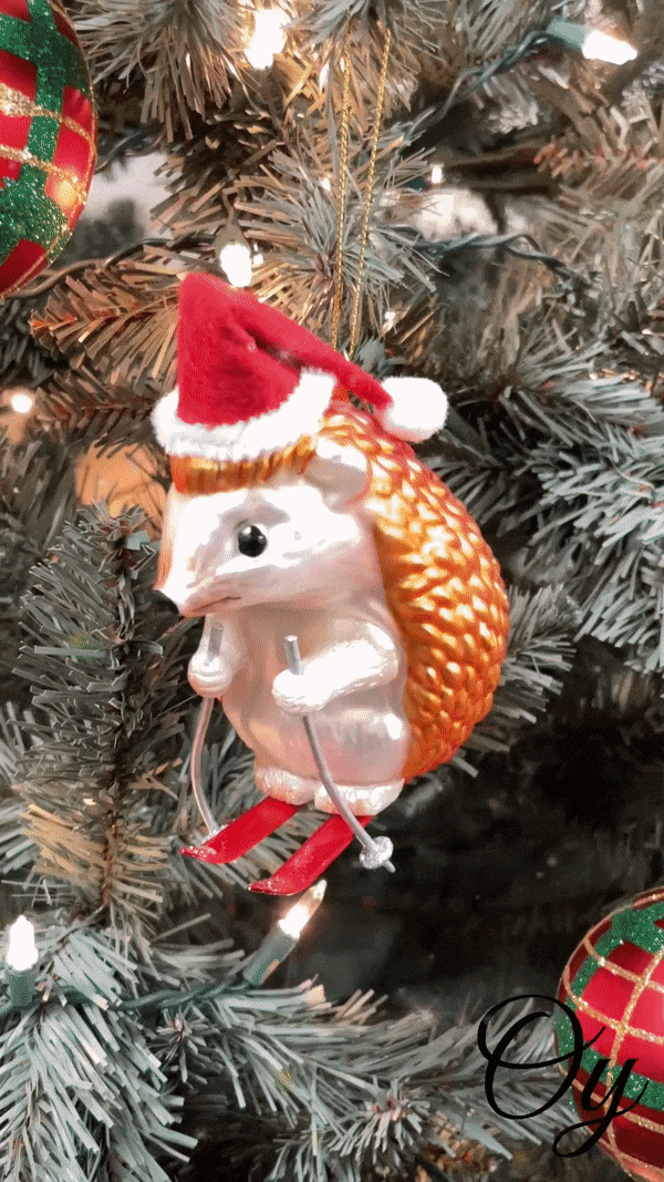 Skiing Hedgehog Christmas Glass Ornament Glass Ornament OrnamentallyYou 