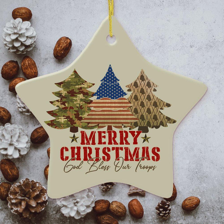 God Bless Our Troops American Military Christmas Ornament Ceramic Ornament OrnamentallyYou 