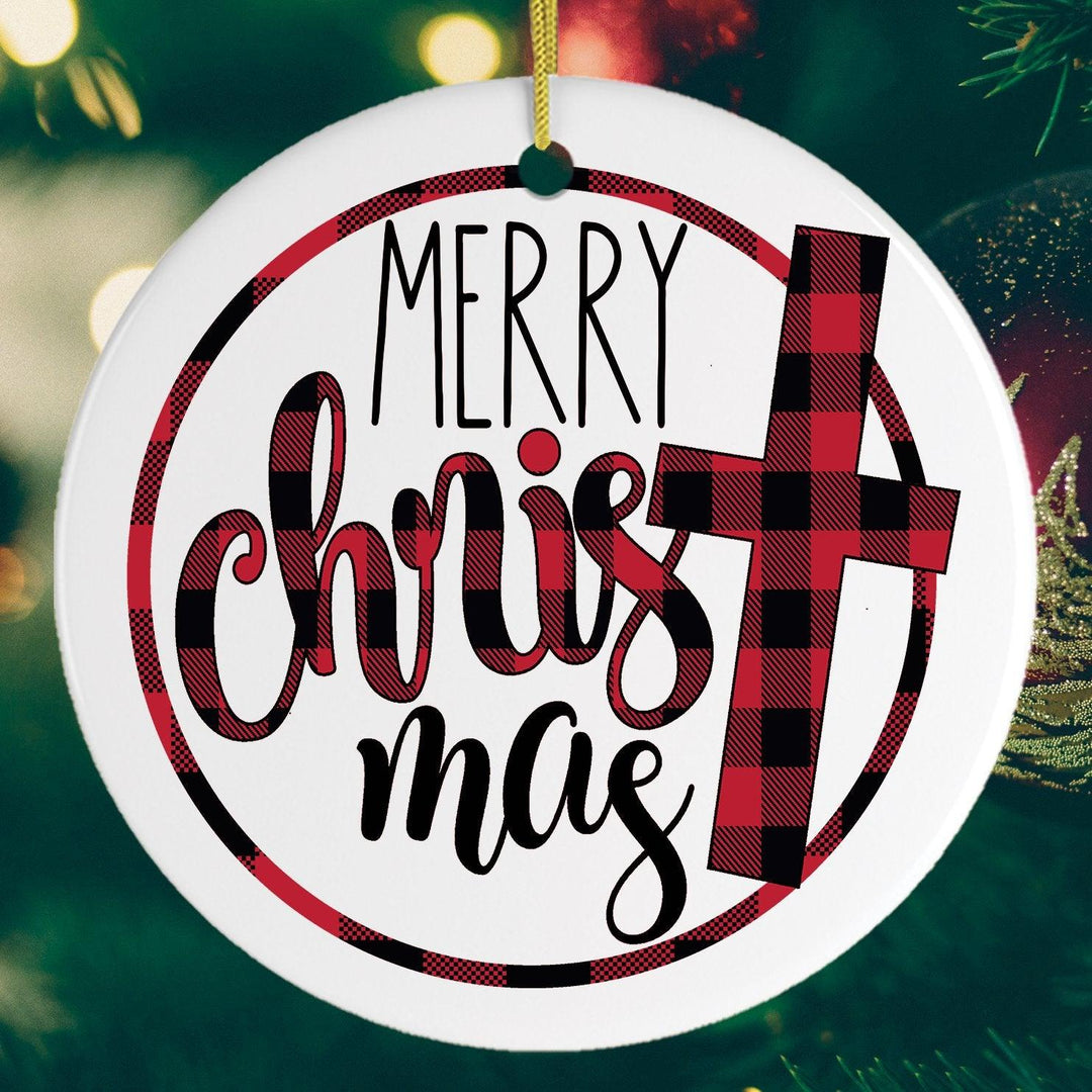 Merry Christ - Mas Plaid Jesus Ornament Ornament OrnamentallyYou 