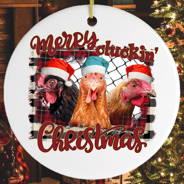 Merry Cluckin Christmas Chicken Ornament Ornament OrnamentallyYou 